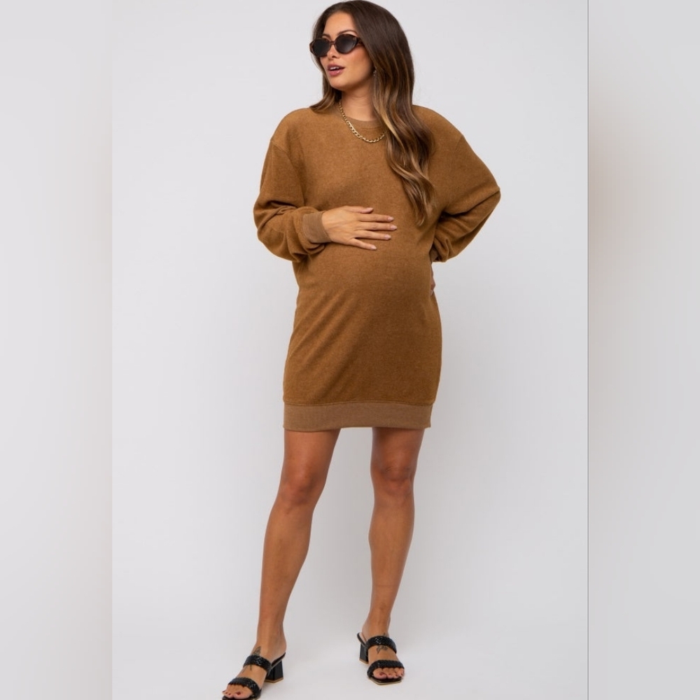 Pinkblush Tan Maternity Sweater Dress